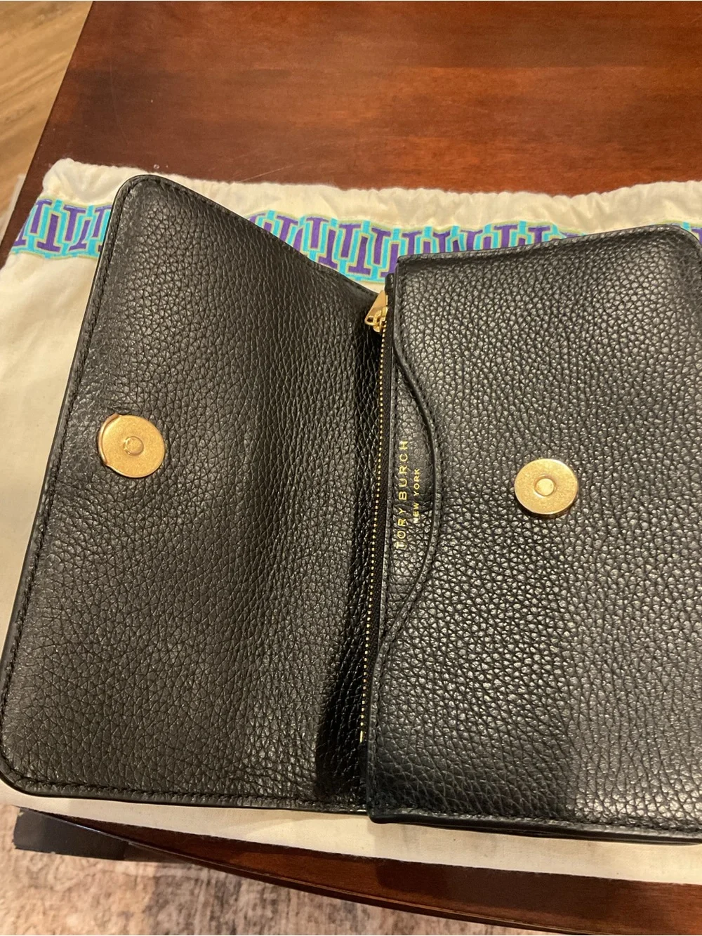 Tory Burch Black Pebbled Leather Top-Handle Shoulder Bag with Gold Logo